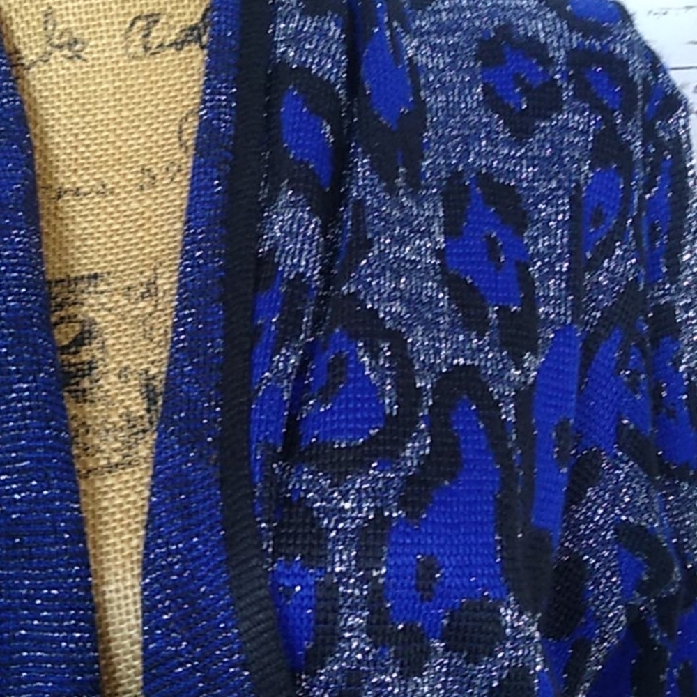 Ruby Rd Blue Metallic Leopard Print Open Front Ca… - image 3
